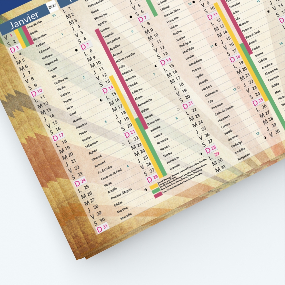 Calendrier de poche CLASSIC - Grille calendaire personnalisable