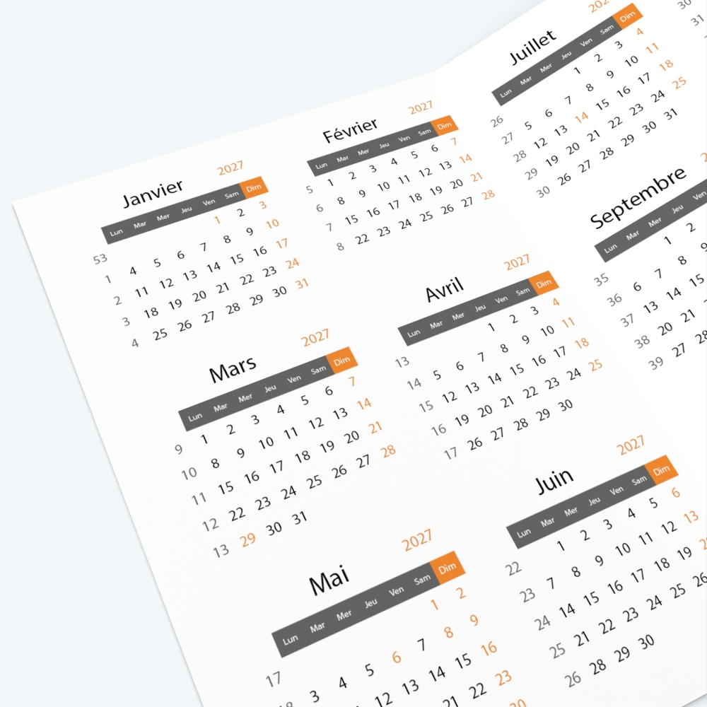 Calendrier de poche DOUBLE - Grille calendaire 100% personnalisable