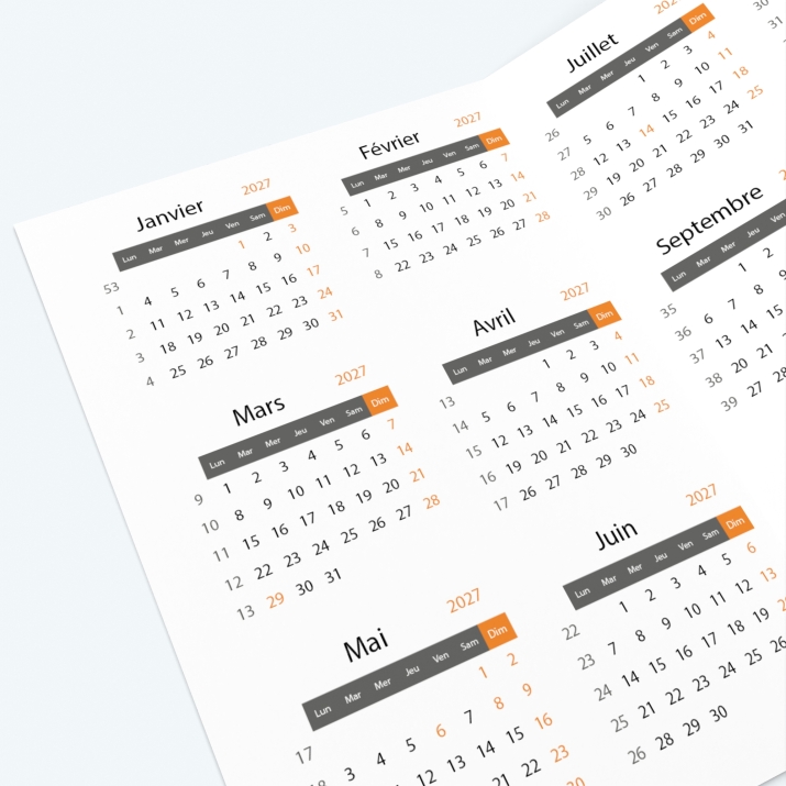 Calendrier de poche DOUBLE - Grille calendaire 100% personnalisable