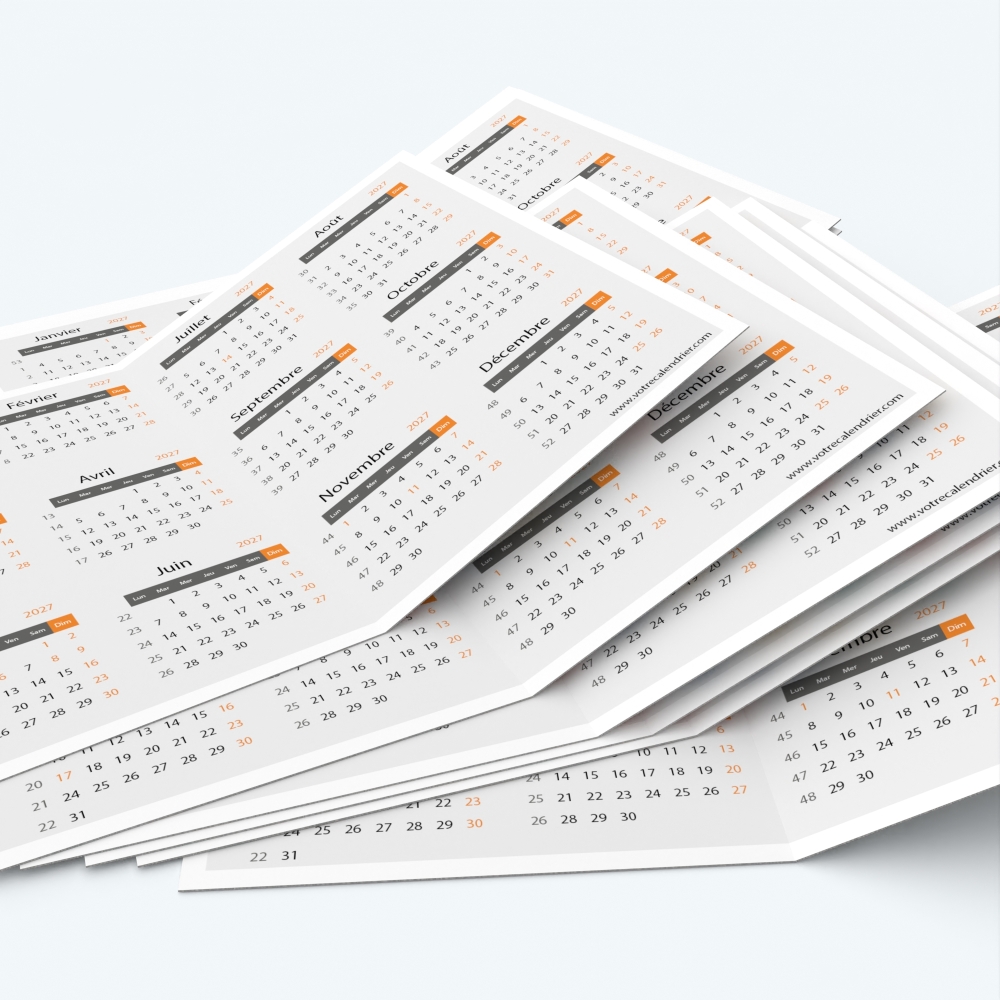 Calendrier de poche DOUBLE - Minimum de commande : 25 exemplaires