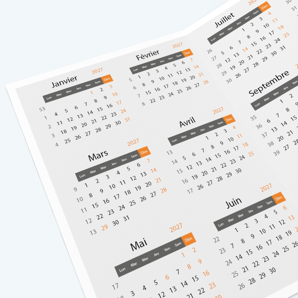 Calendrier de poche DOUBLE - Grille calendaire 100% personnalisable