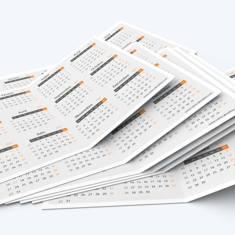 Calendrier de poche DOUBLE - Minimum de commande : 25 exemplaires