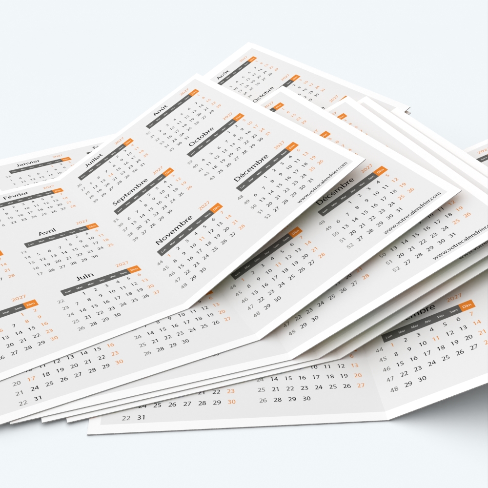 Calendrier de poche DOUBLE - Minimum de commande : 25 exemplaires