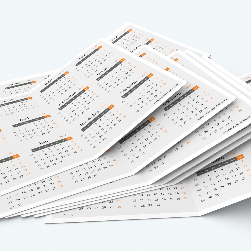 Calendrier de poche DOUBLE - Minimum de commande : 25 exemplaires