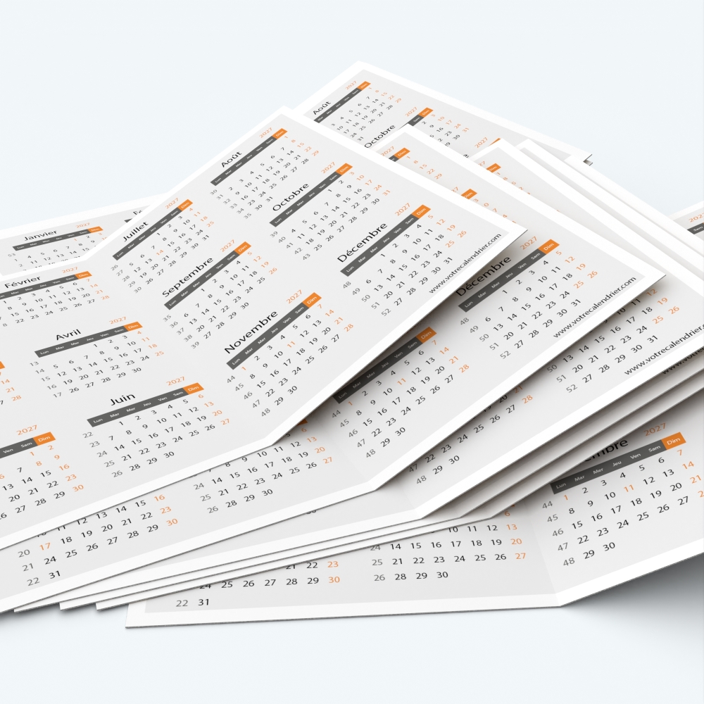 Calendrier de poche DOUBLE - Minimum de commande : 25 exemplaires
