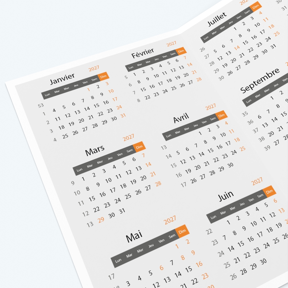 Calendrier de poche DOUBLE - Grille calendaire 100% personnalisable