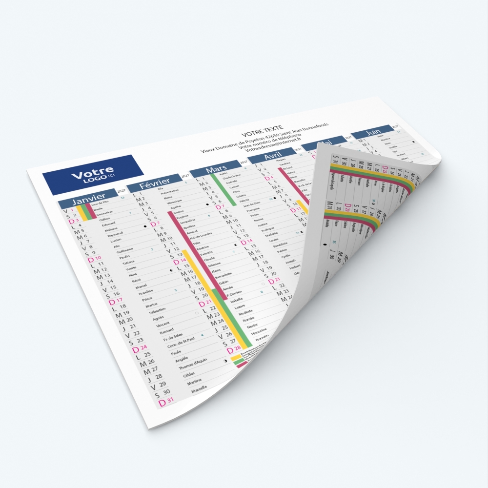 Calendrier de poche CLASSIC - Impression recto/verso