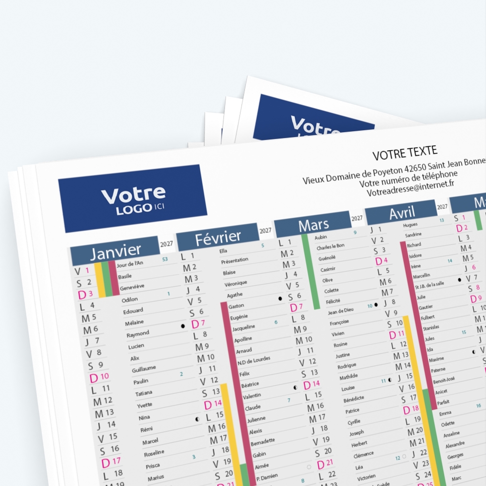 Calendrier de poche CLASSIC - Nombre de photos, logos et texte illimité