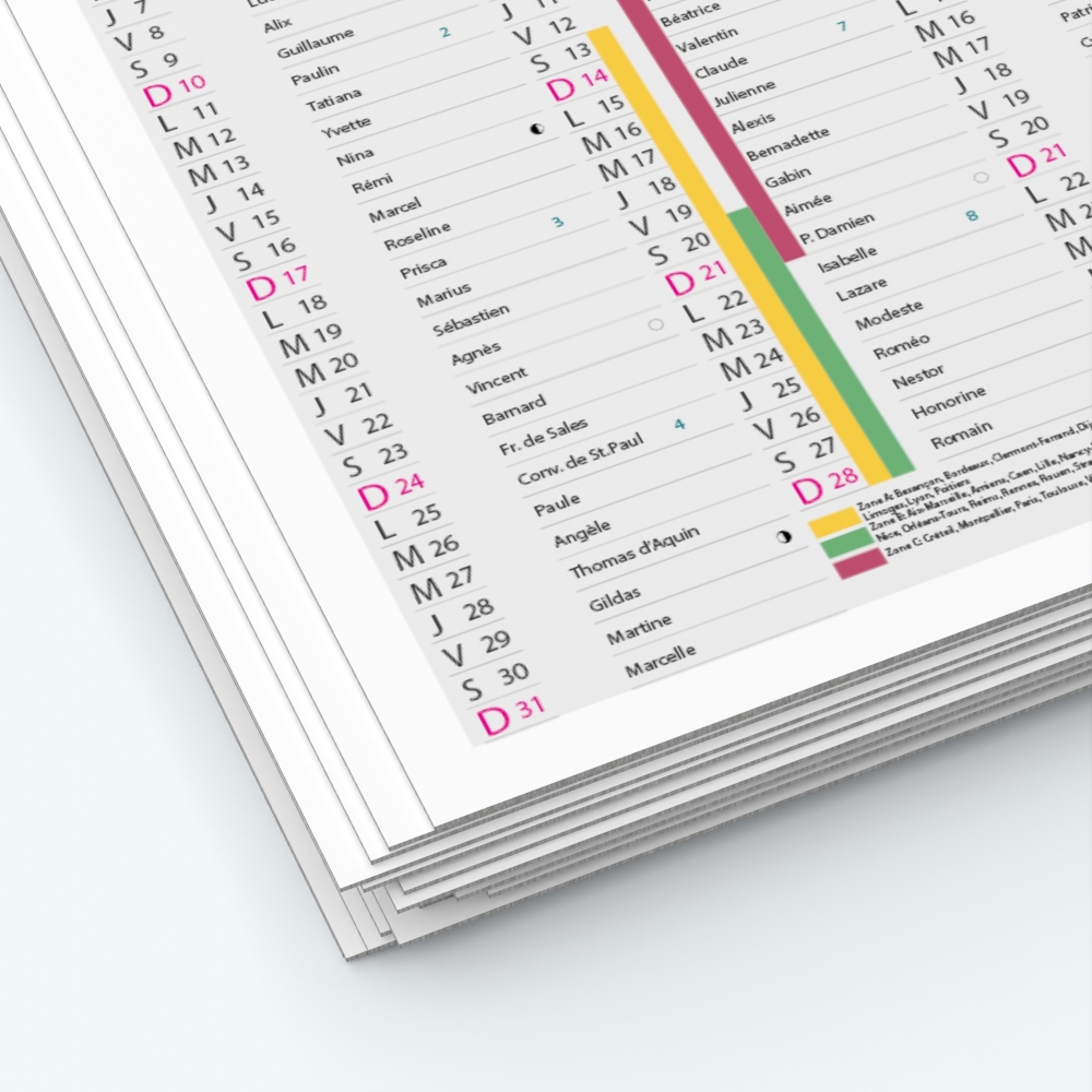 Calendrier de poche CLASSIC - Papier épais rigide 400 g/m2