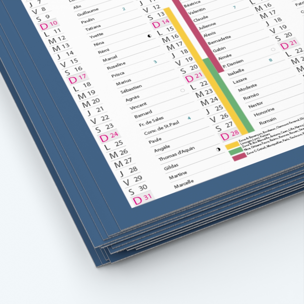 Calendrier de poche CLASSIC - Papier épais rigide 400 g/m2