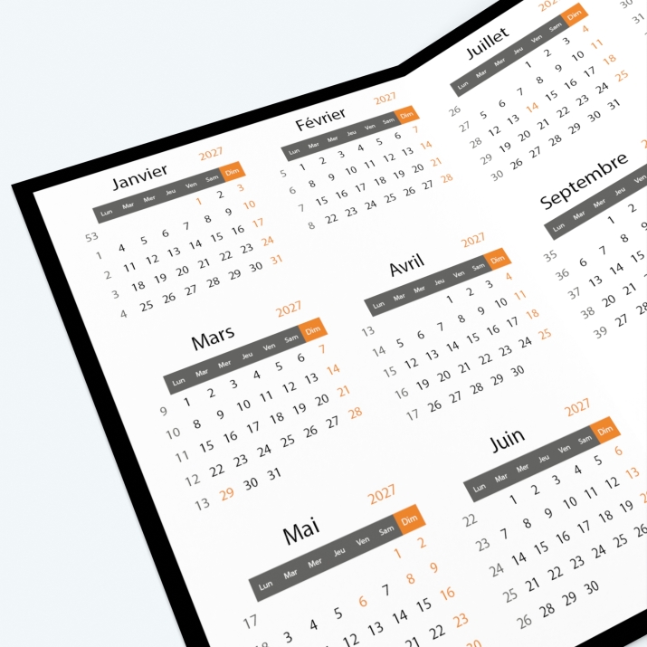 Calendrier de poche DOUBLE - Grille calendaire 100% personnalisable