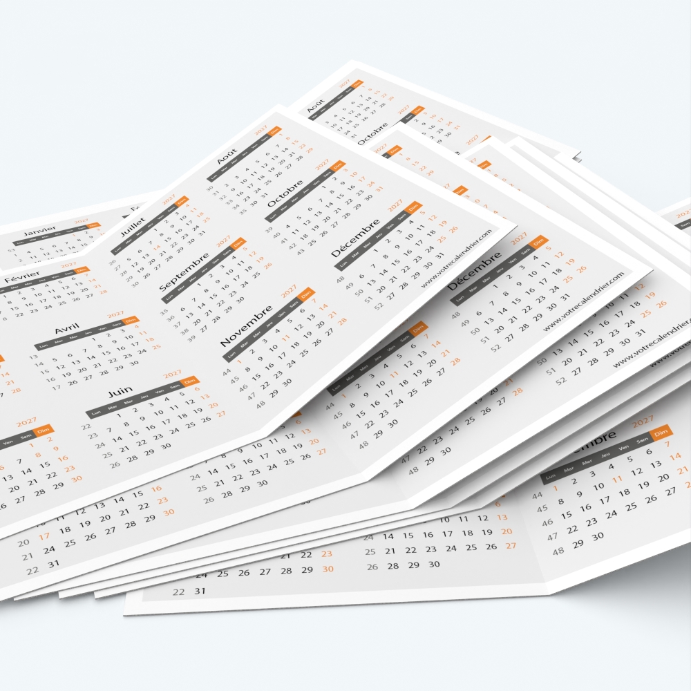 Calendrier de poche DOUBLE - Minimum de commande : 25 exemplaires
