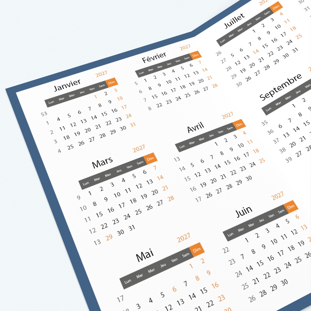 Calendrier de poche DOUBLE - Grille calendaire 100% personnalisable
