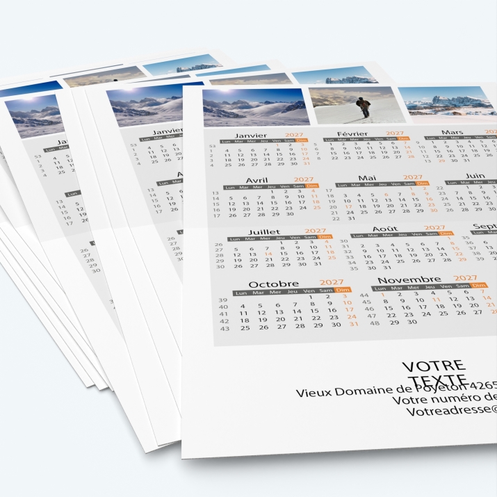 Carte calendrier photo - Minimum de commande : 25 exemplaires