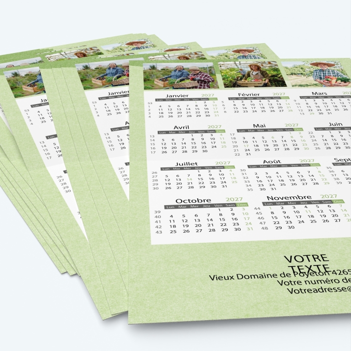 Carte calendrier photo - Minimum de commande : 25 exemplaires