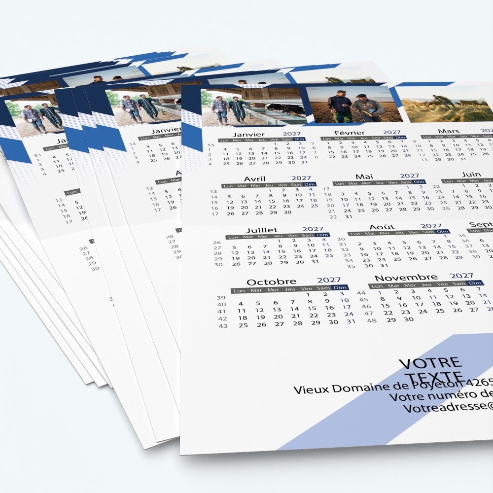 Carte calendrier photo - Minimum de commande : 25 exemplaires