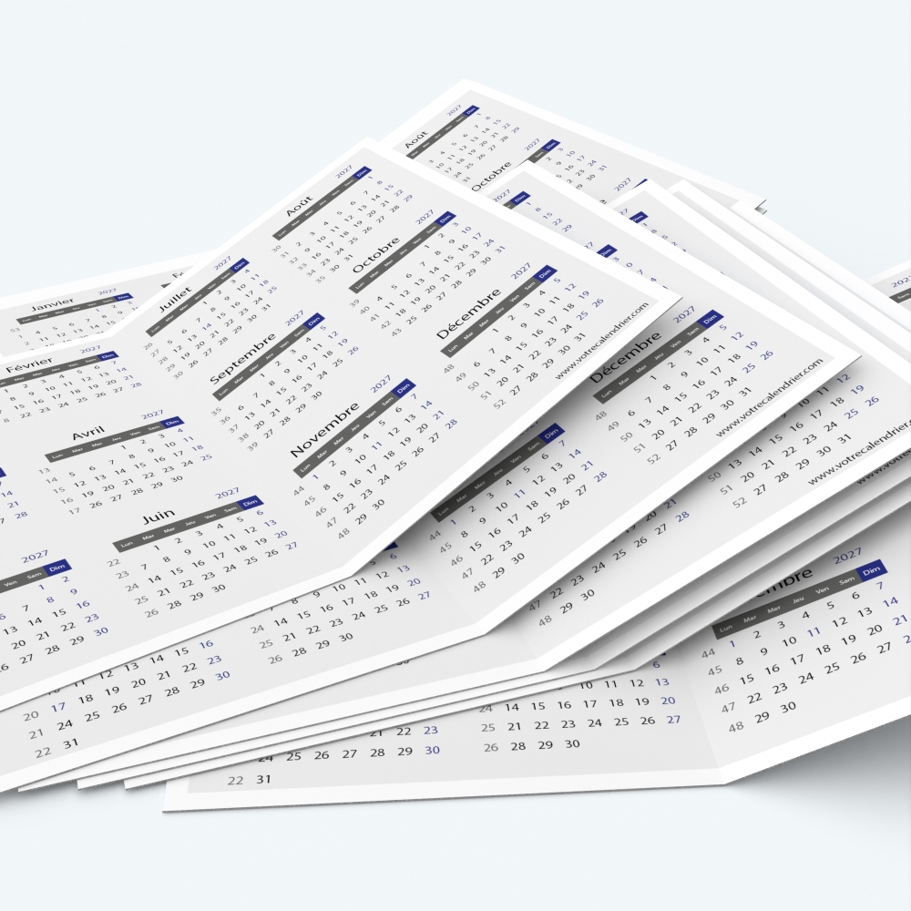 Calendrier de poche DOUBLE - Minimum de commande : 25 exemplaires