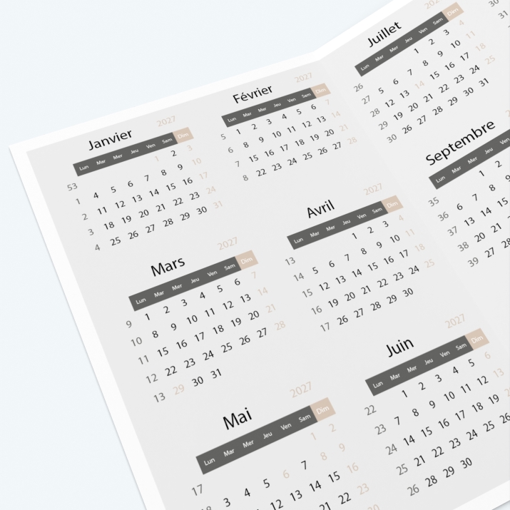 Calendrier de poche DOUBLE - Grille calendaire 100% personnalisable