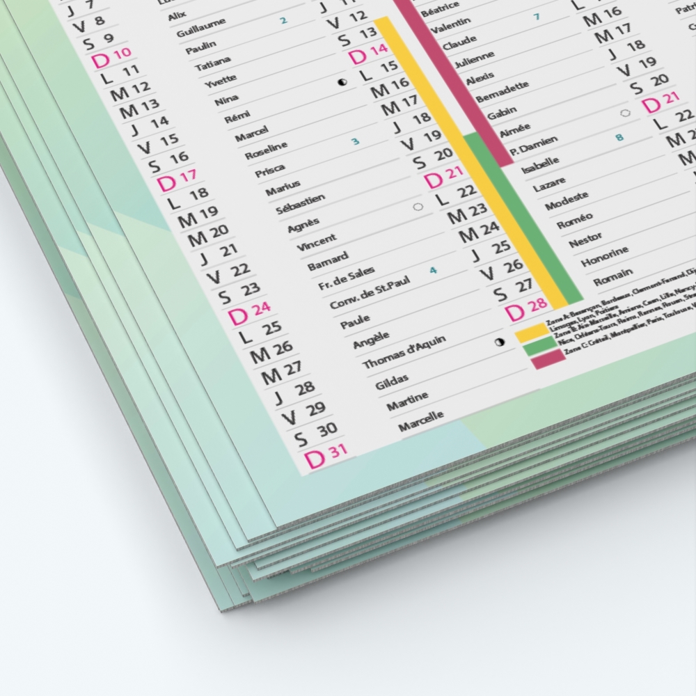 Calendrier de poche CLASSIC - Papier épais rigide 400 g/m2