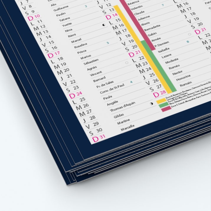 Calendrier de poche CLASSIC - Papier épais rigide 400 g/m2