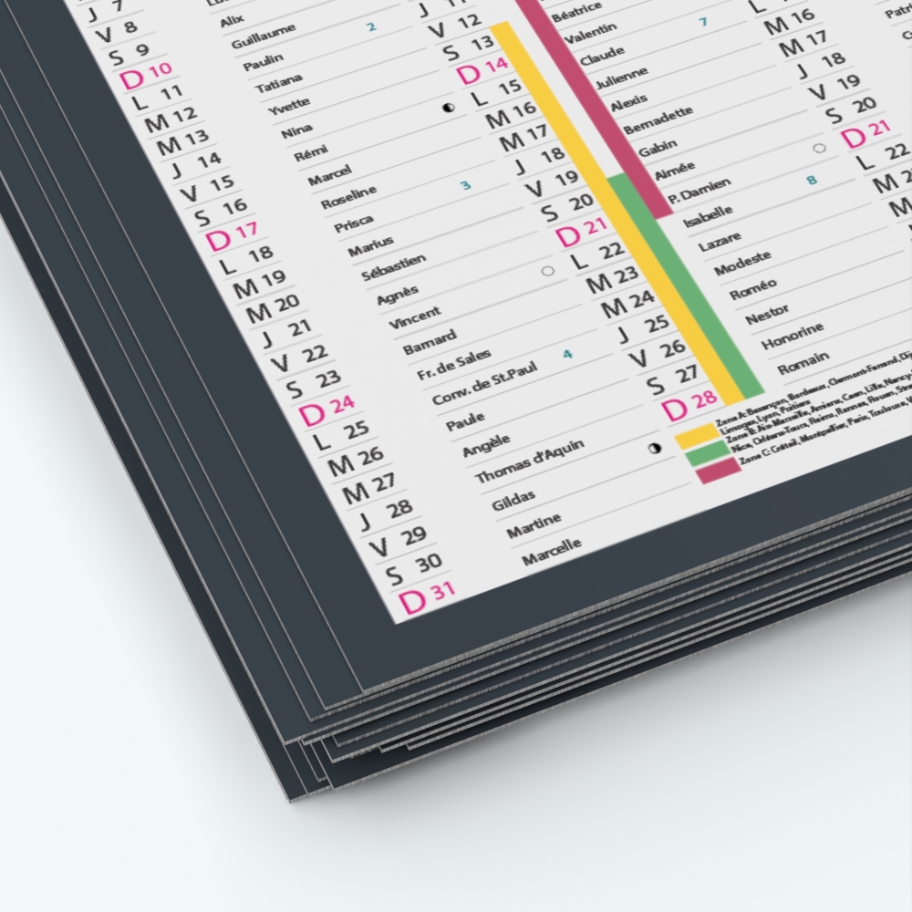 Calendrier de poche CLASSIC - Papier épais rigide 400 g/m2