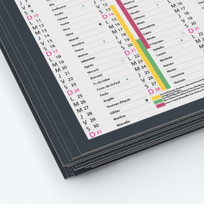 Calendrier de poche CLASSIC - Papier épais rigide 400 g/m2