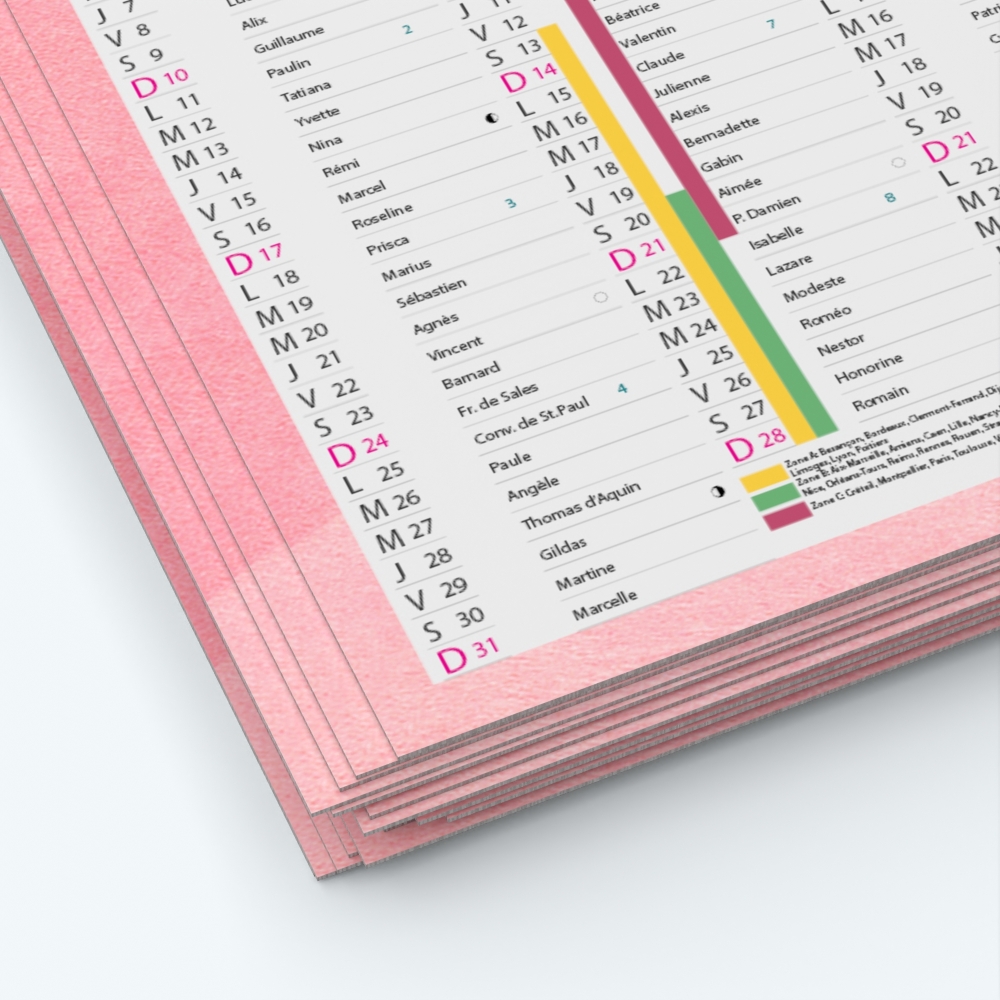 Calendrier de poche CLASSIC - Papier épais rigide 400 g/m2