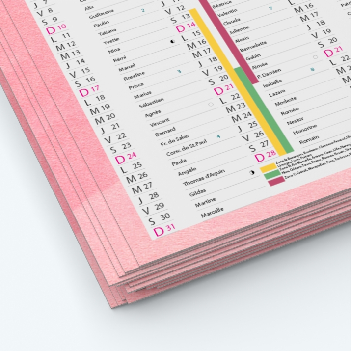 Calendrier de poche CLASSIC - Papier épais rigide 400 g/m2