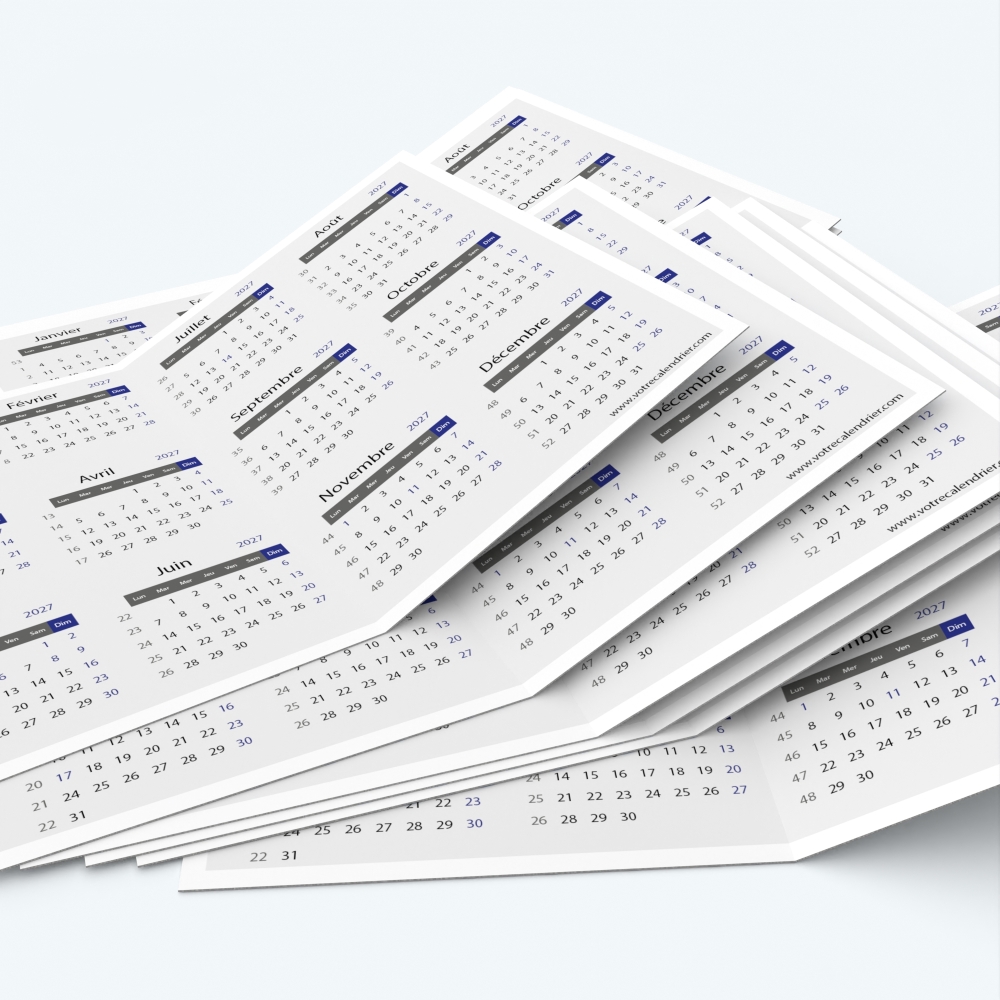Calendrier de poche DOUBLE - Minimum de commande : 25 exemplaires