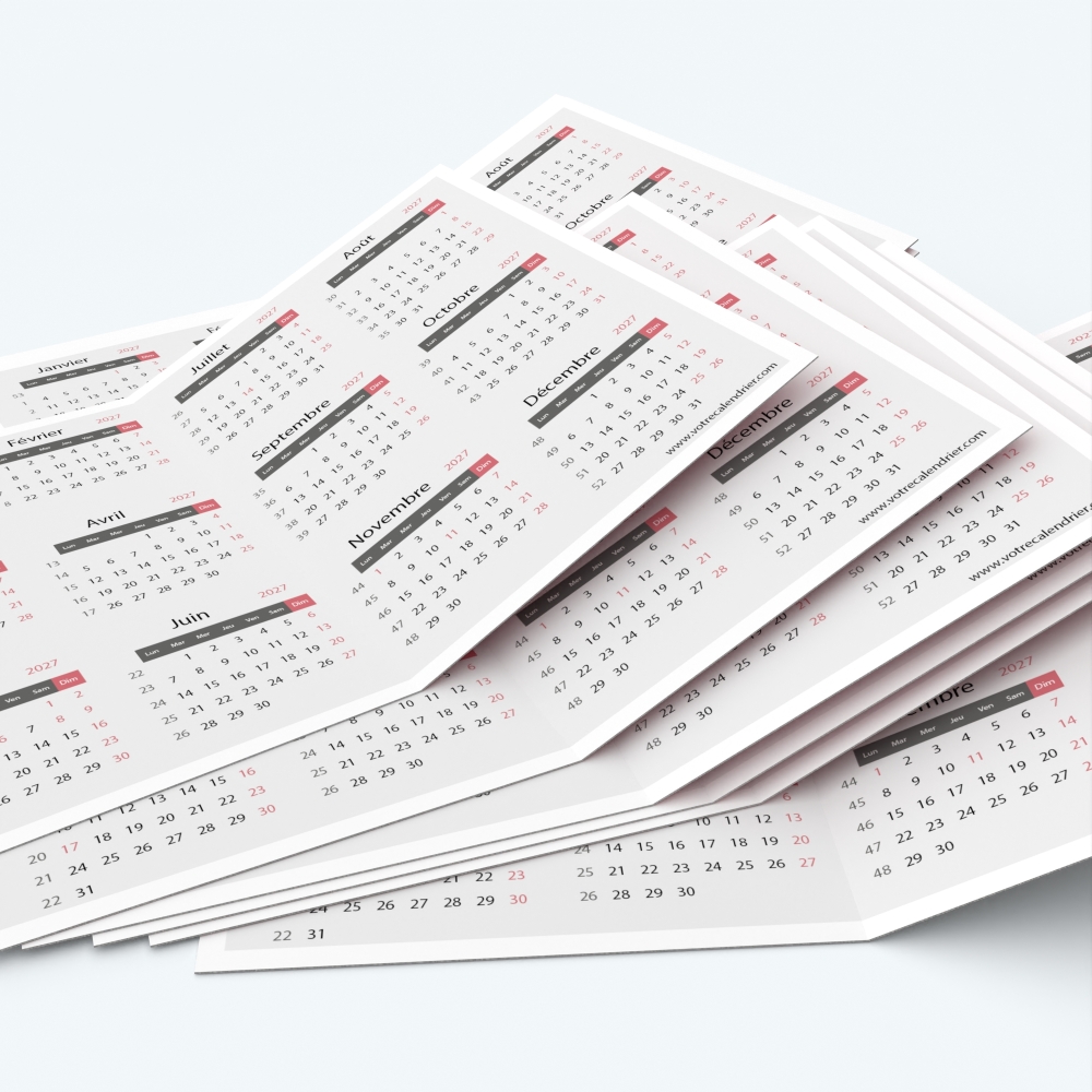 Calendrier de poche DOUBLE - Minimum de commande : 25 exemplaires