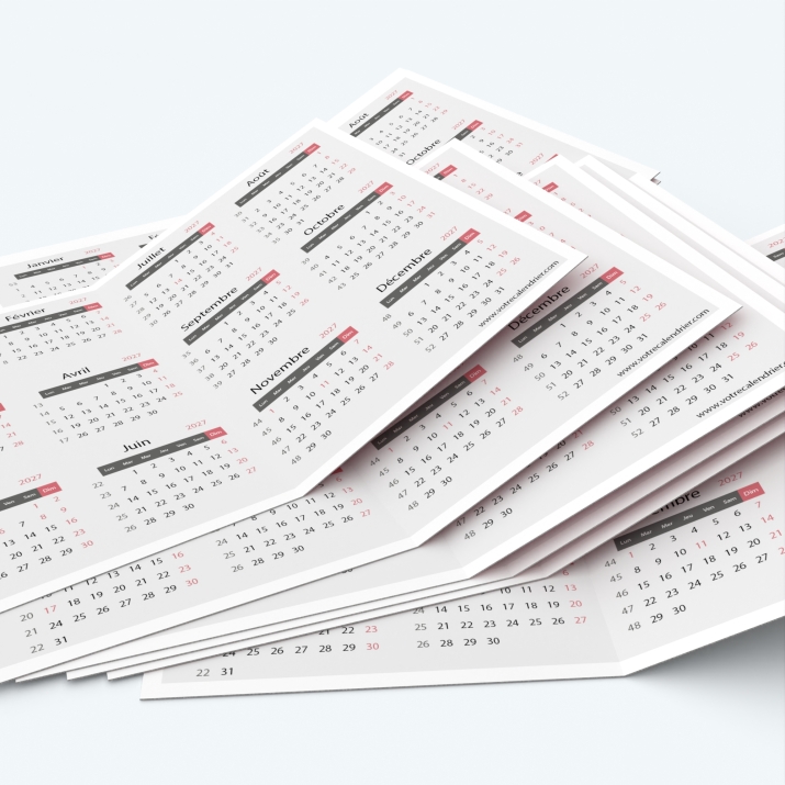 Calendrier de poche DOUBLE - Minimum de commande : 25 exemplaires