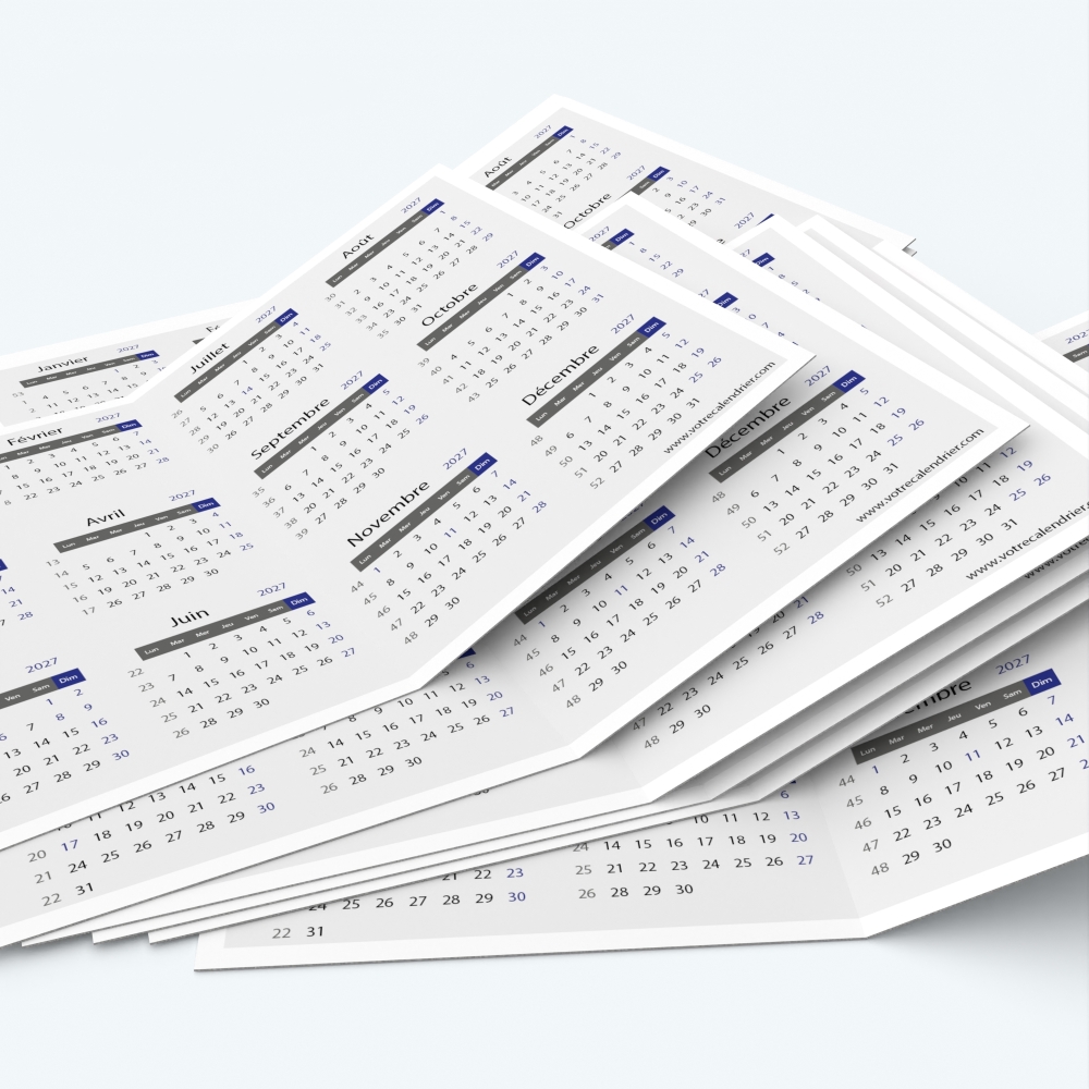 Calendrier de poche DOUBLE - Minimum de commande : 25 exemplaires