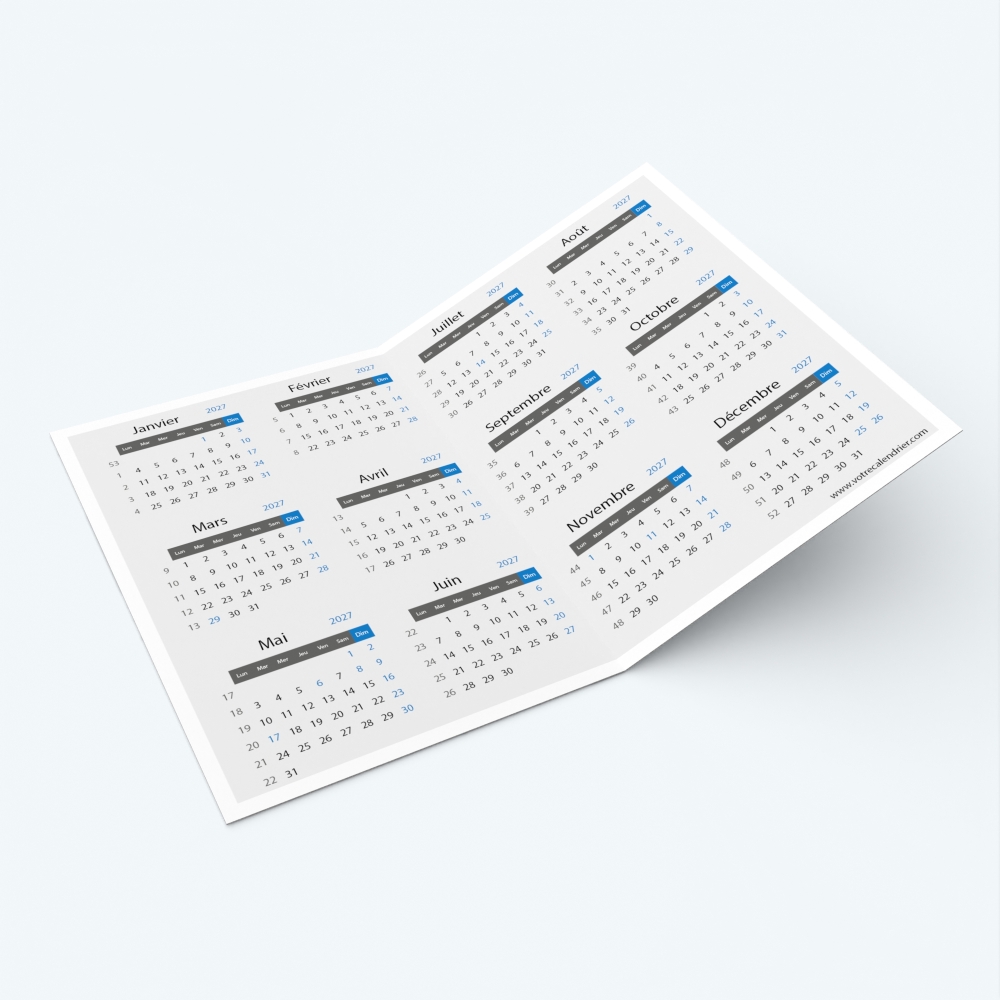 Calendrier de poche DOUBLE - Calendrier intérieur