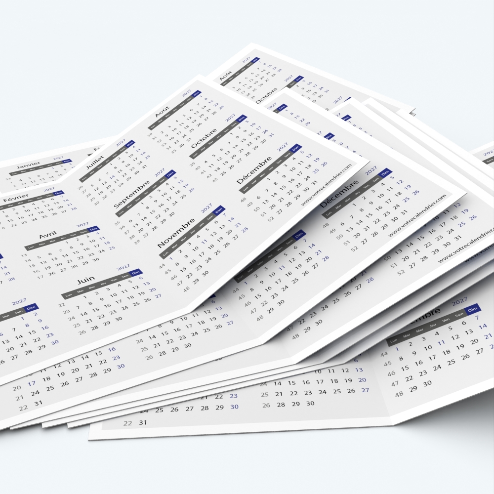Calendrier de poche DOUBLE - Minimum de commande : 25 exemplaires