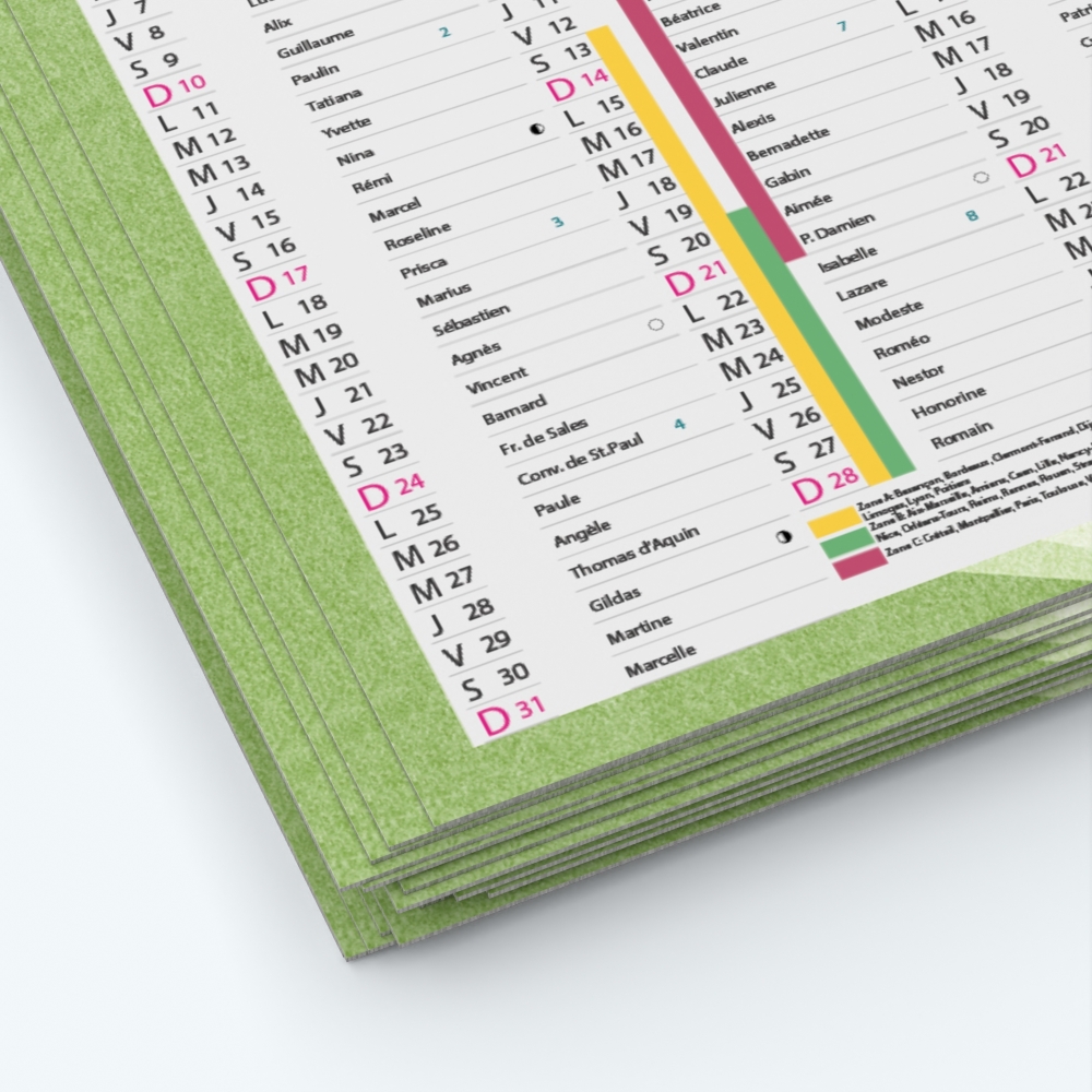 Calendrier de poche CLASSIC - Papier épais rigide 400 g/m2