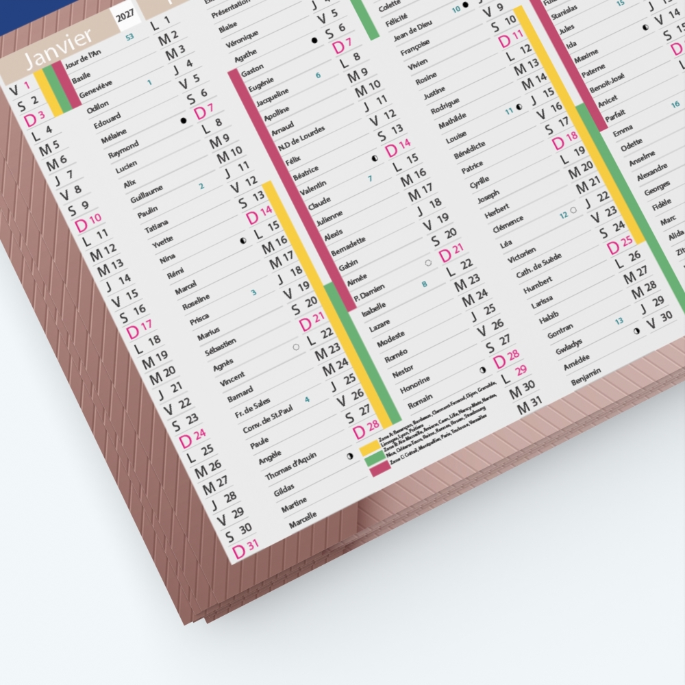Calendrier de poche CLASSIC - Grille calendaire personnalisable