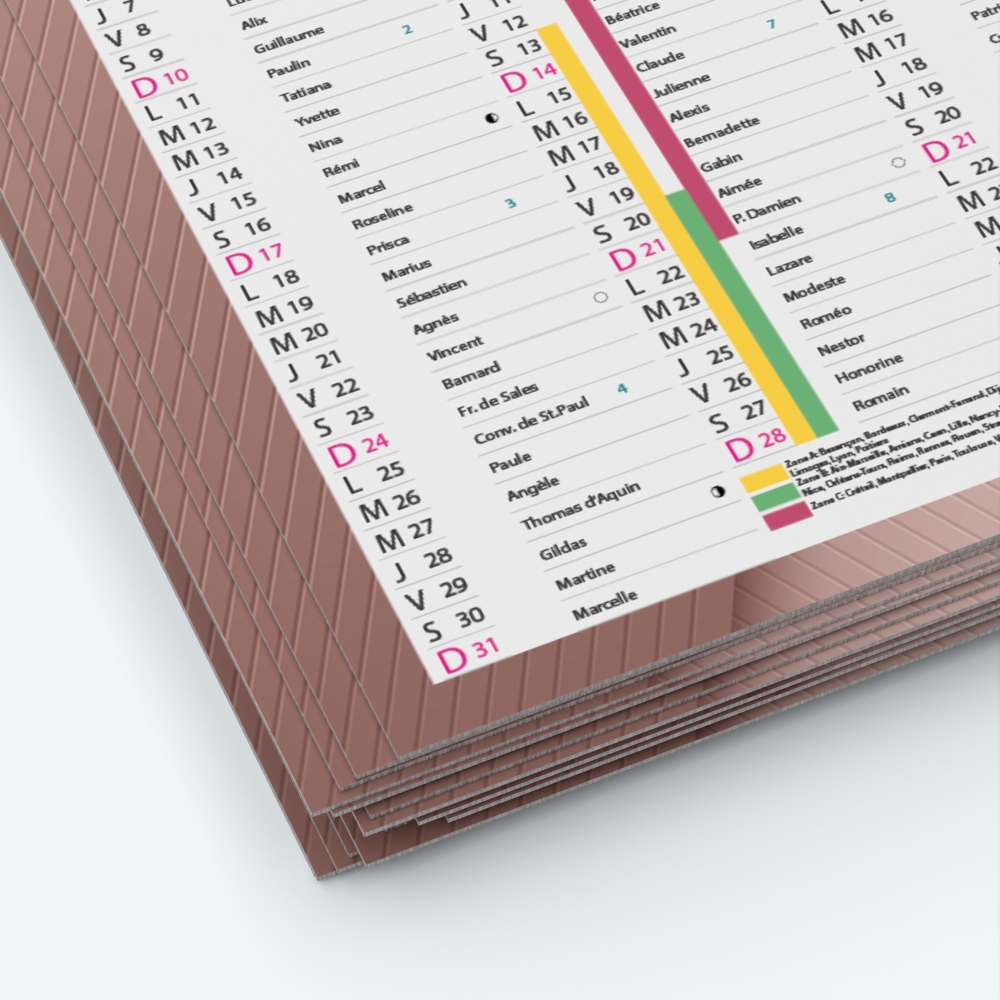 Calendrier de poche CLASSIC - Papier épais rigide 400 g/m2