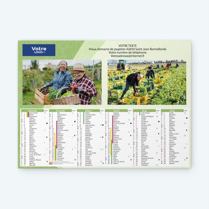 Calendrier bancaire carton Grille en Colonnes
