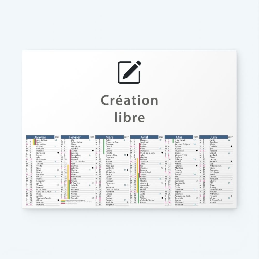 Calendrier bancaire carton Grille en Colonnes