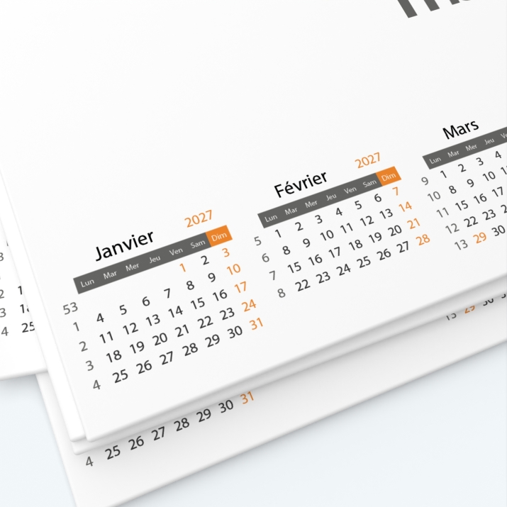 Calendrier bancaire carton Grille en Carrés - Grille calendaire simplifiée personnalisable