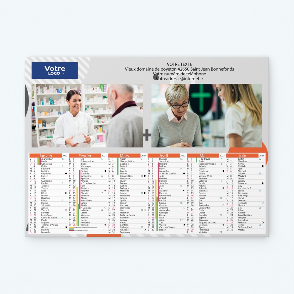 Calendrier bancaire carton Grille en Colonnes