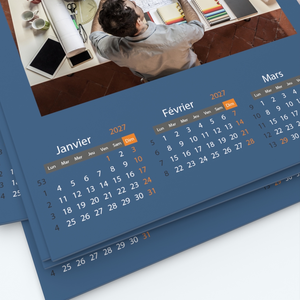 Calendrier bancaire carton Grille en Carrés - Grille calendaire simplifiée personnalisable
