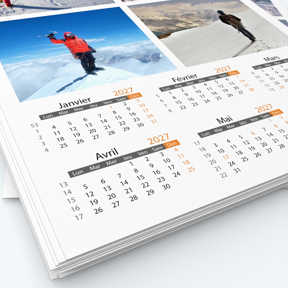 Calendrier photo deux pages XL - Grille calendaire personnalisable