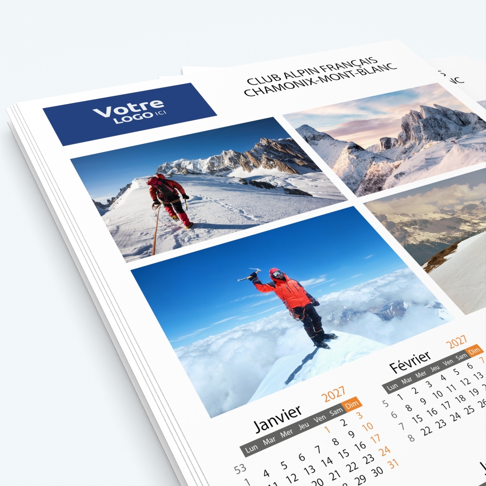 Calendrier photo une page XL - Nombre de photos, logos et texte illimité