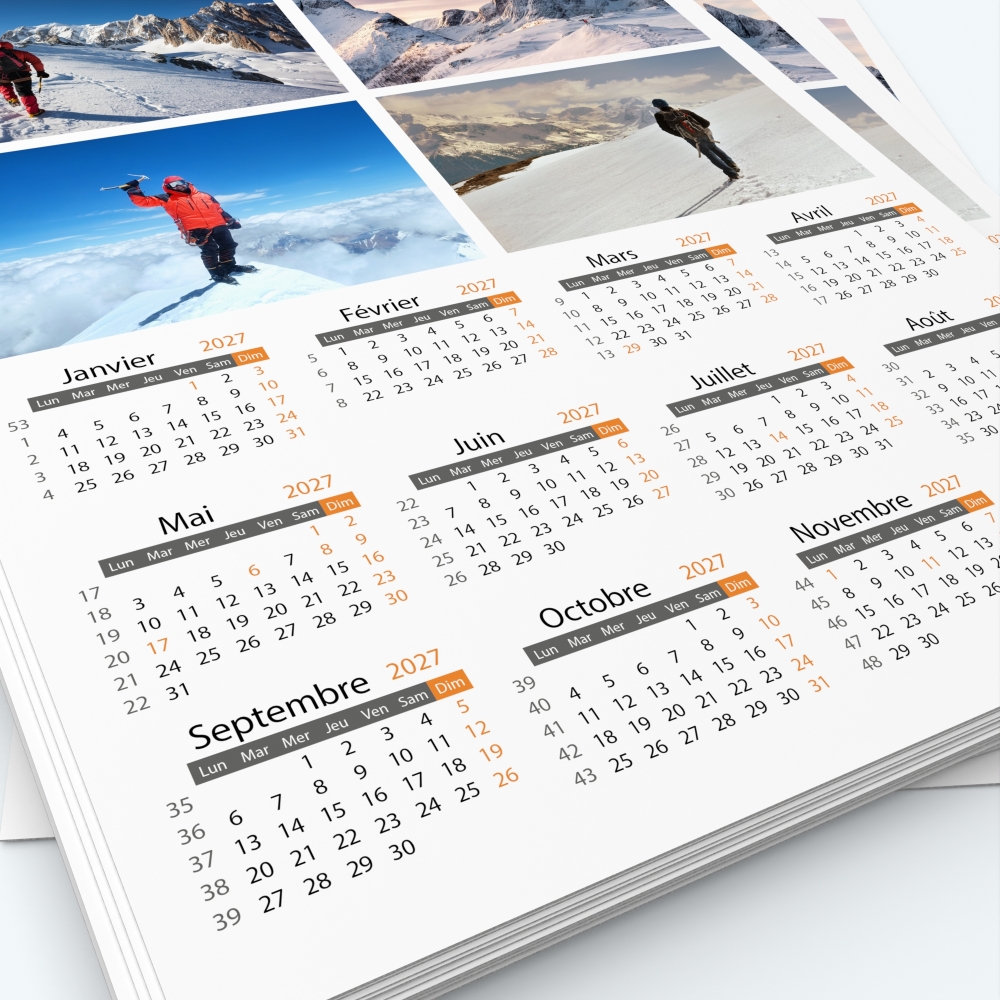 Calendrier photo une page XL - Grille calendaire personnalisable