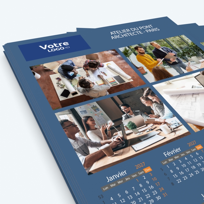 Calendrier photo une page XL - Nombre de photos, logos et texte illimité