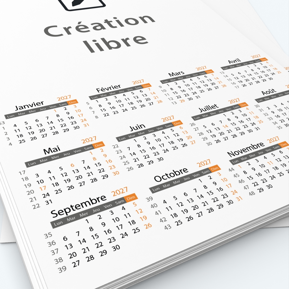 Calendrier photo une page - Grille calendaire personnalisable
