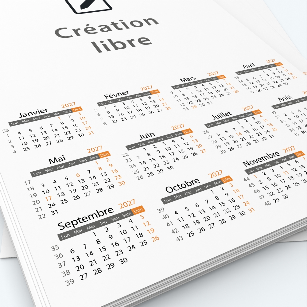 Calendrier photo une page XL - Grille calendaire personnalisable