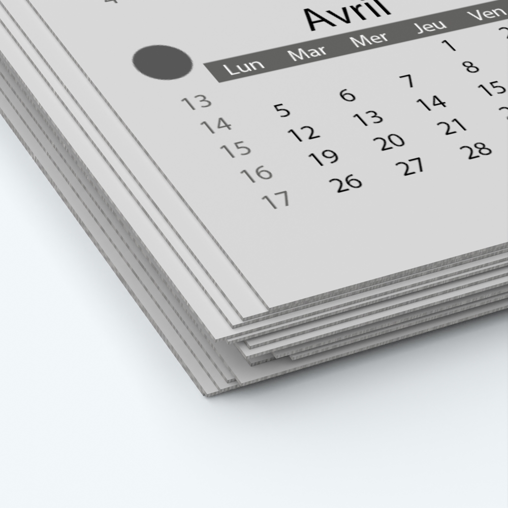 Calendrier photo deux pages - Papier épais rigide 400 g/m2