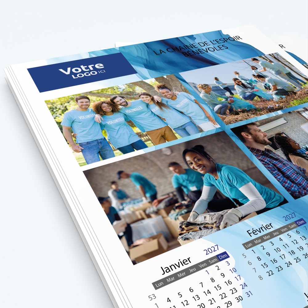 Calendrier photo une page XL - Nombre de photos, logos et texte illimité